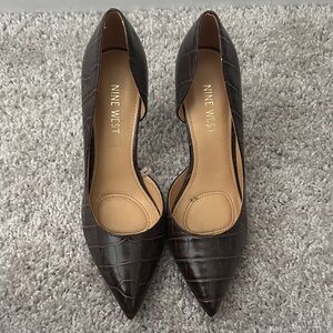 Nine West Dark Brown Croc-Pattern Heels